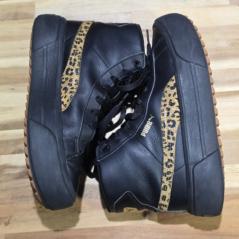 Puma Women's Carina Street Mid Leopard Sneakers Size 8 Black Gold